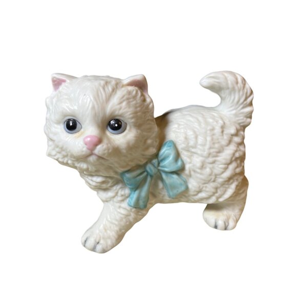 HOMCO White Persian Kittens Cats Figurines Pink Blue Bows Taiwan 1428 set of 2 - Picture 3 of 13